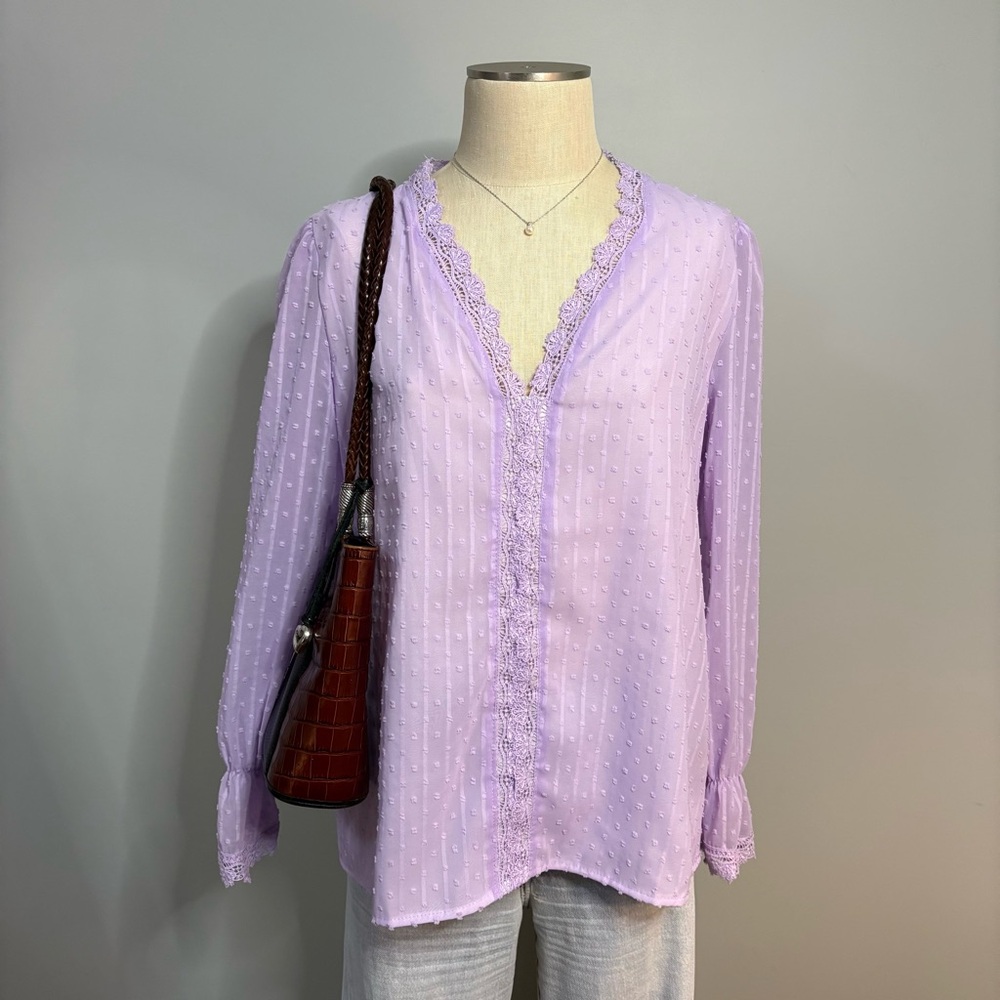 Lilac Lace-Trimmed Women's Blouse